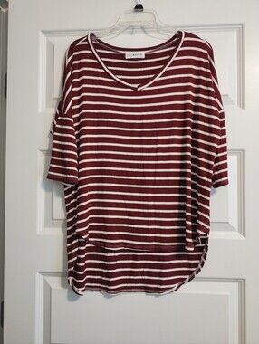 Coco & Main Striped Tee - Burgundy & White